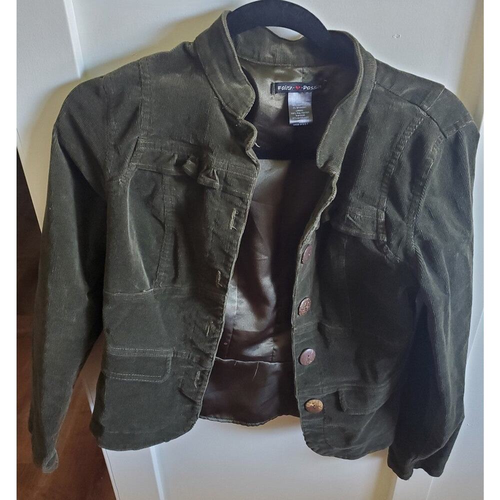 Vintage Women's Faith Passion Dark Green Corduroy Jacket Size M htf